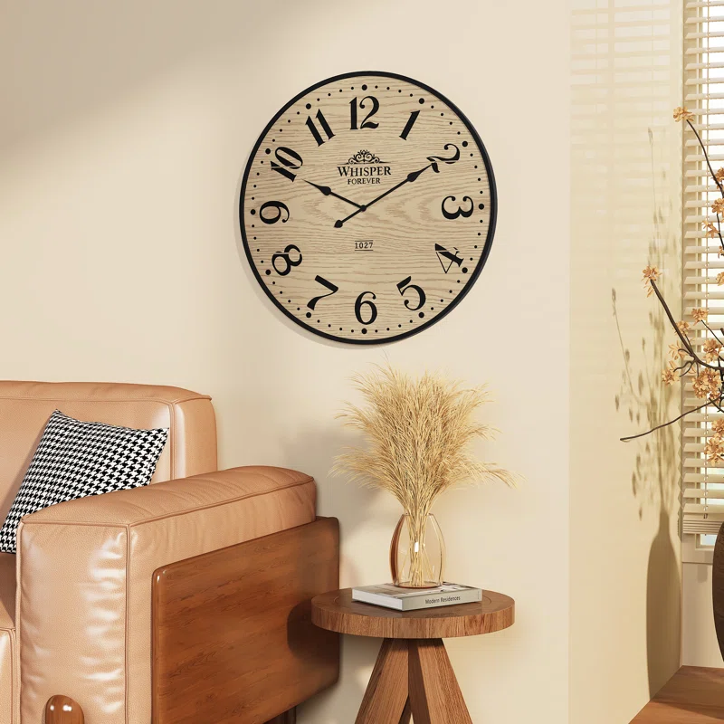 24''Silent Decor Wall Clock,Wooden Wall Clock - Image 4