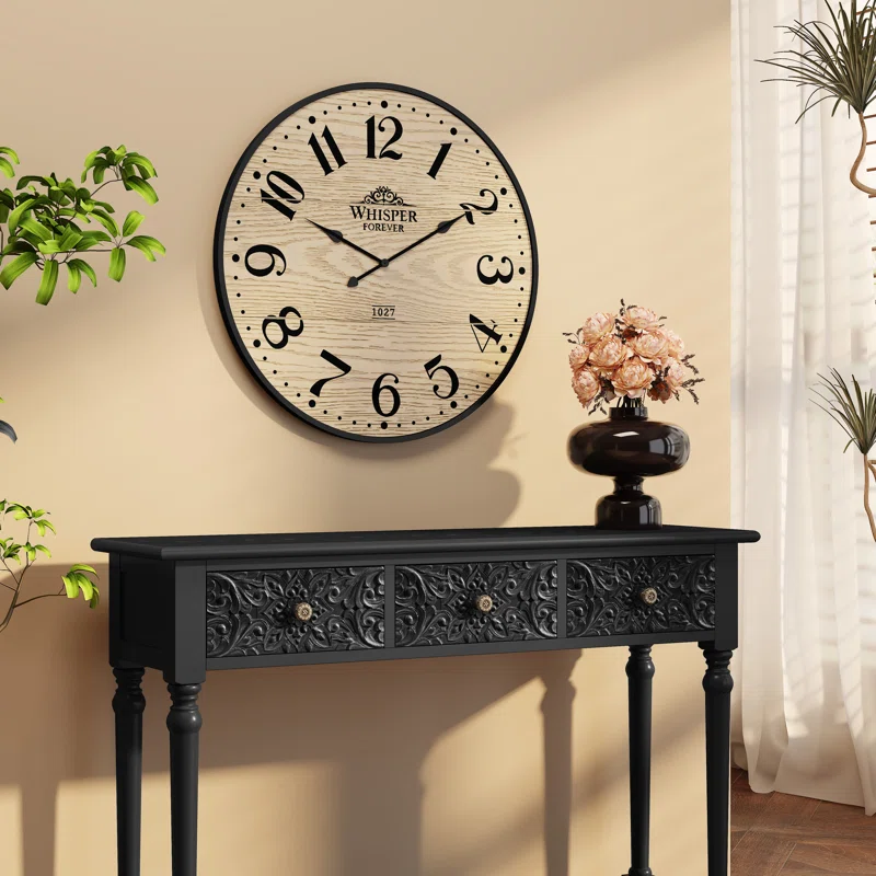 24''Silent+Decor+Wall+Clock,Wooden+Wall+Clock+For+Living+Room,+Bedroom,+Office-91680467